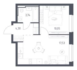 1-комн.кв., 36 м², этаж 4