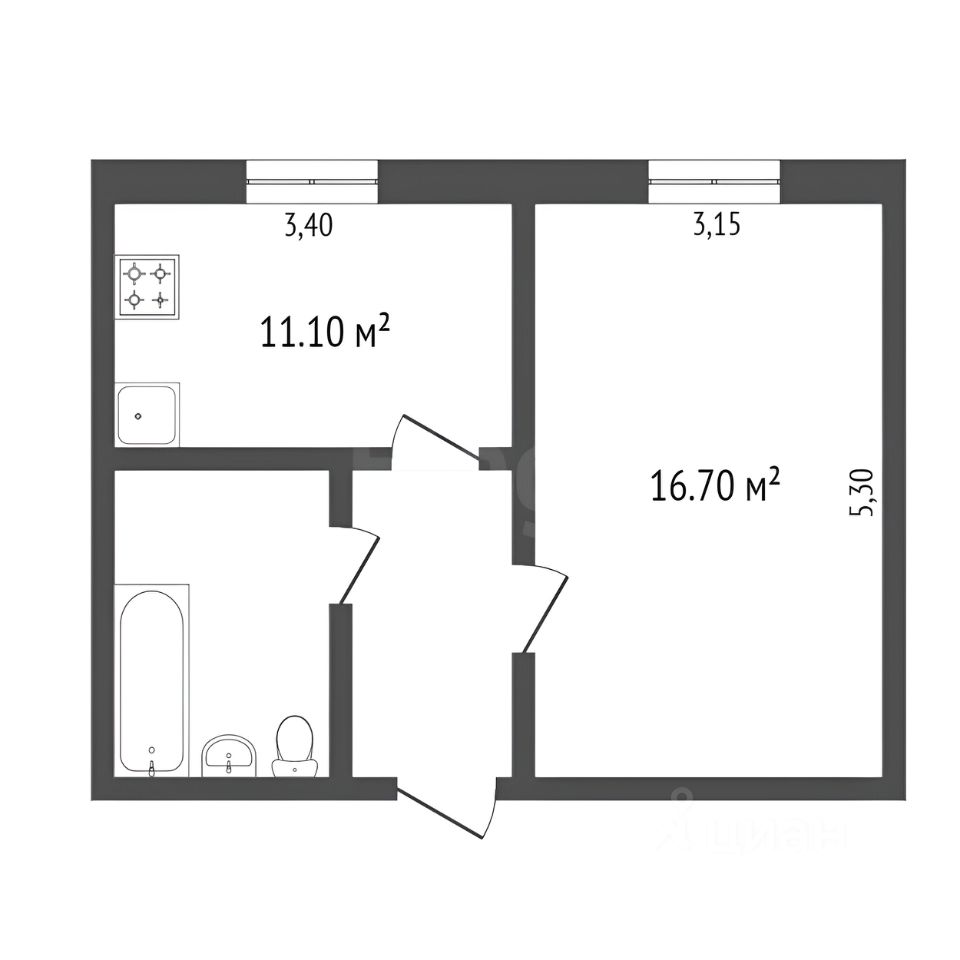 Планировка этой квартиры по данным Циан