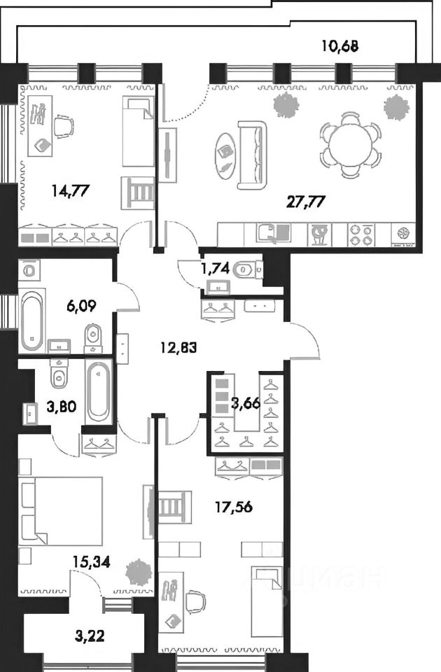 Планировка этой квартиры по данным Циан