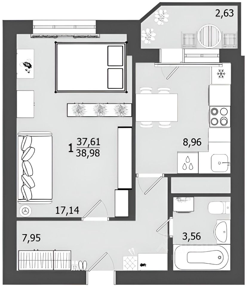 Планировка этой квартиры по данным Циан