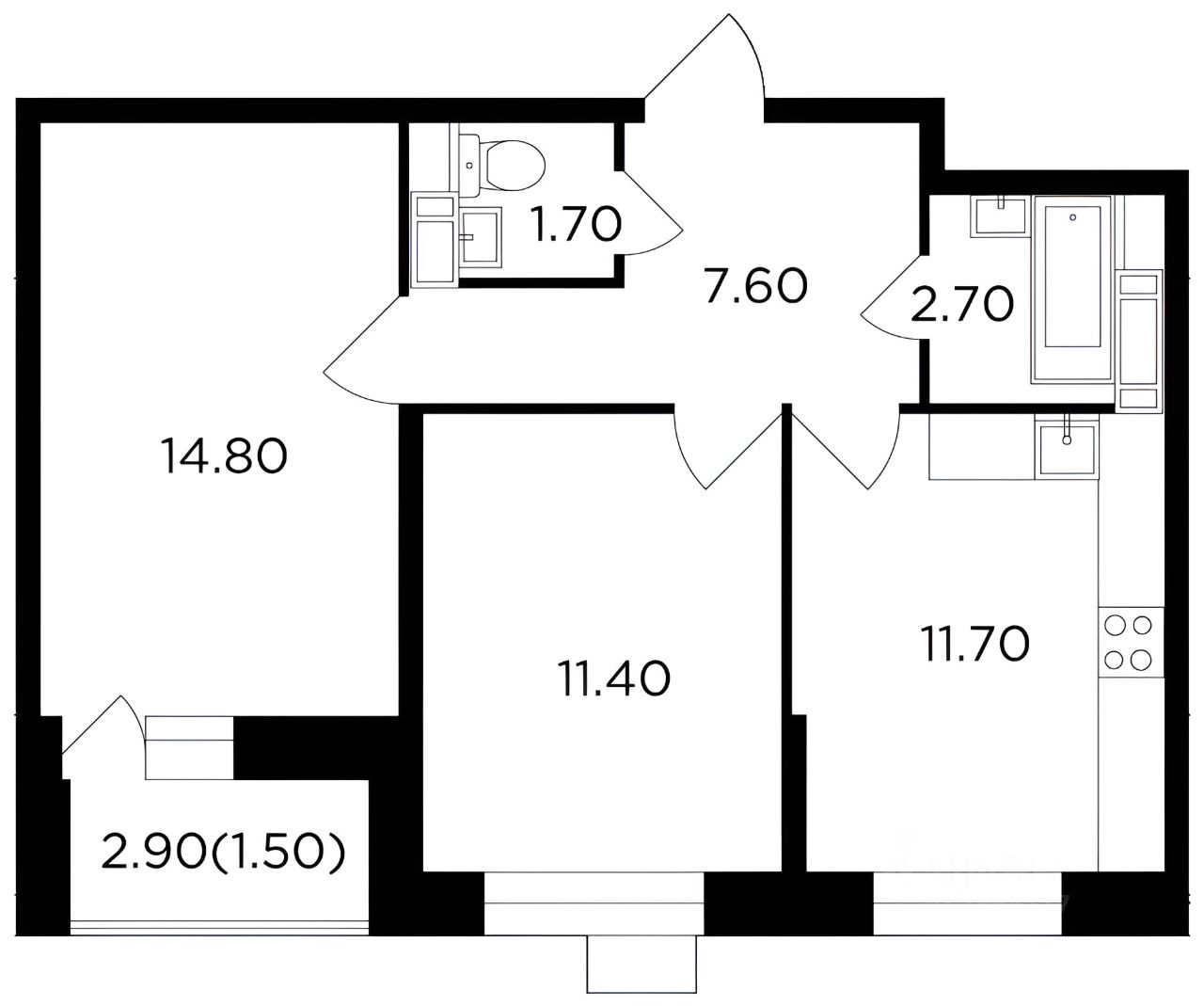 Планировка этой квартиры по данным Циан