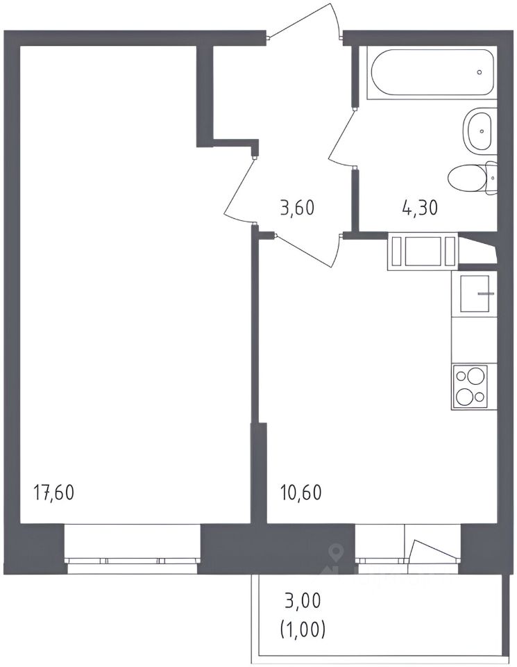 Планировка этой квартиры по данным Циан