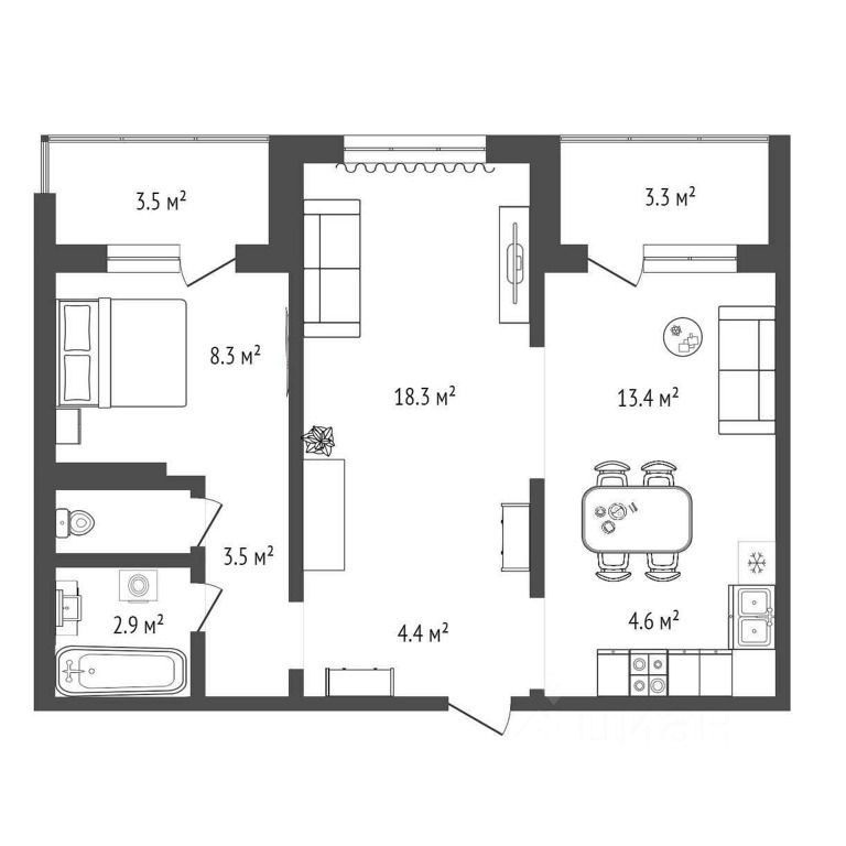 Планировка этой квартиры по данным Циан