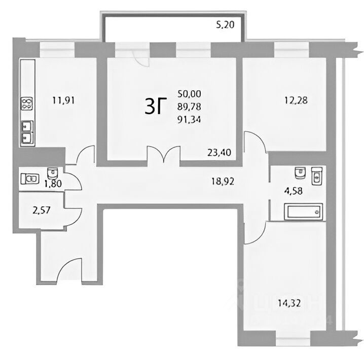 Планировка этой квартиры по данным Циан