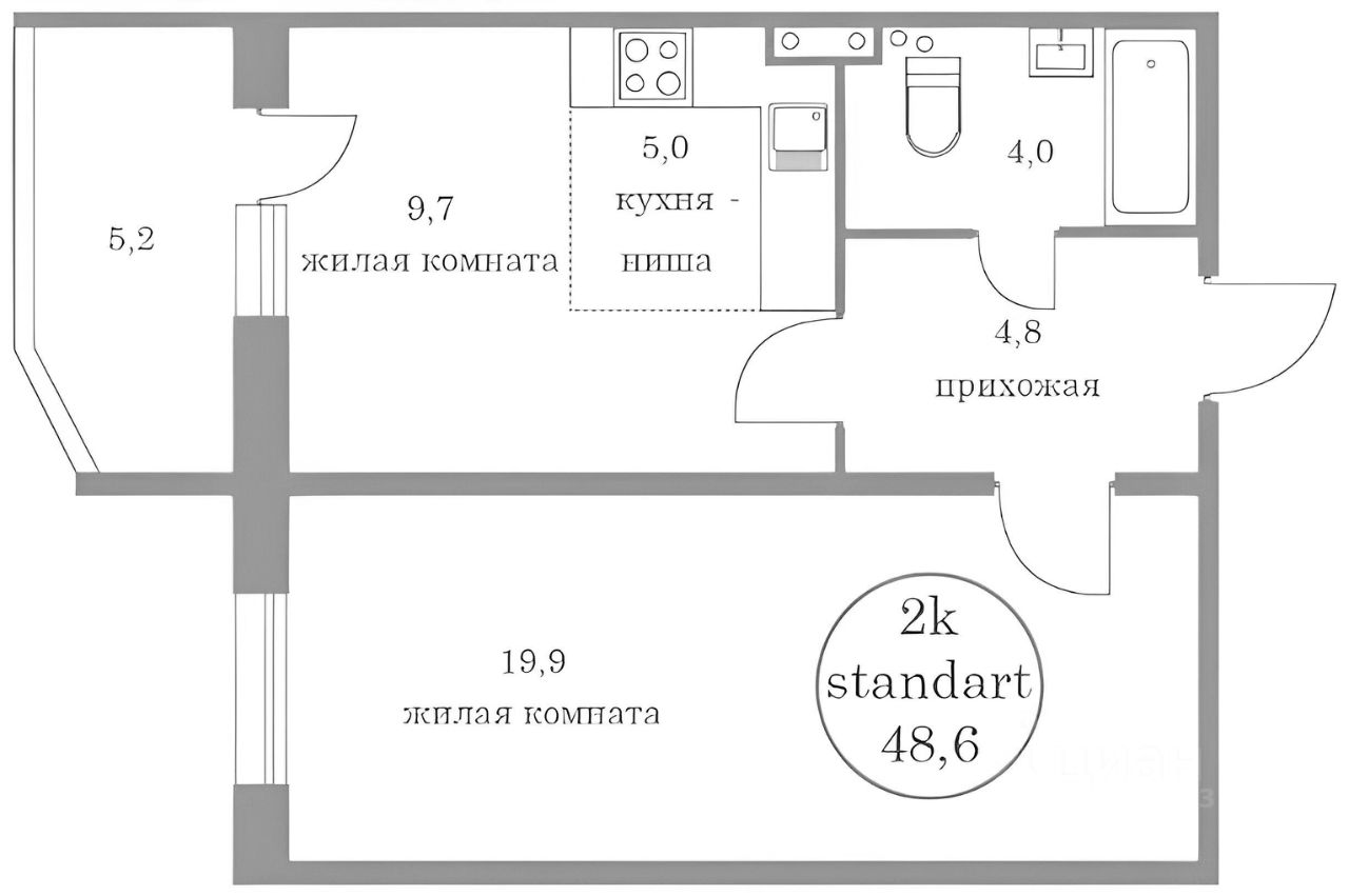Планировка этой квартиры по данным Циан
