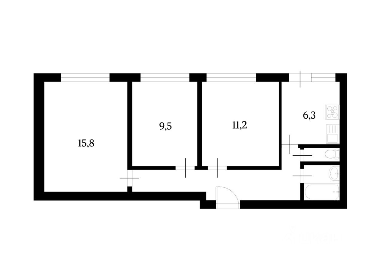Планировка этой квартиры по данным Циан