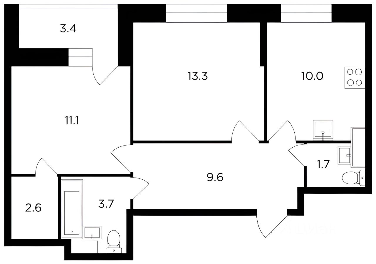 Планировка этой квартиры по данным Циан