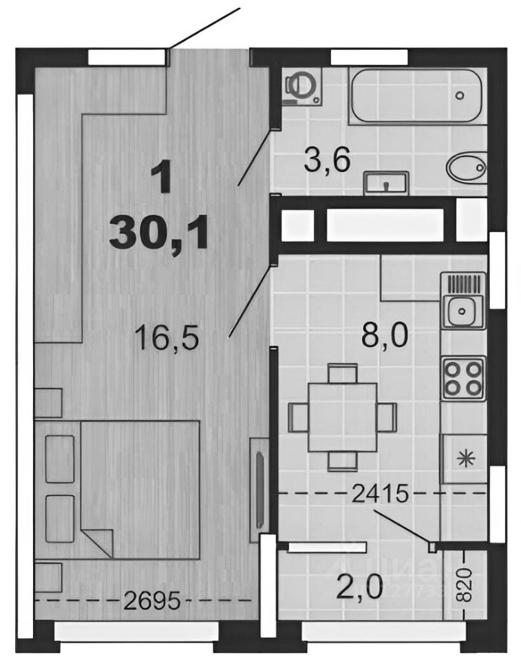 Планировка этой квартиры по данным Циан