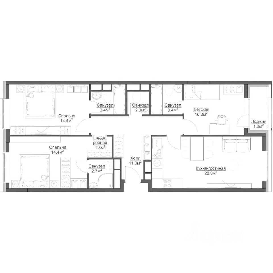 Планировка этой квартиры по данным Циан