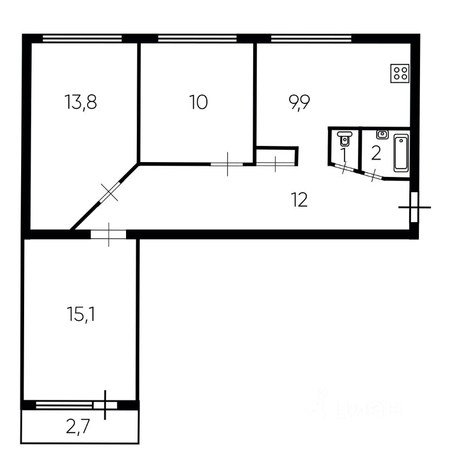 Планировка этой квартиры по данным Циан
