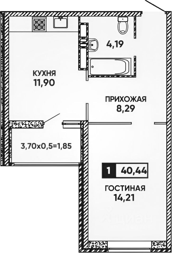 Планировка этой квартиры по данным Циан
