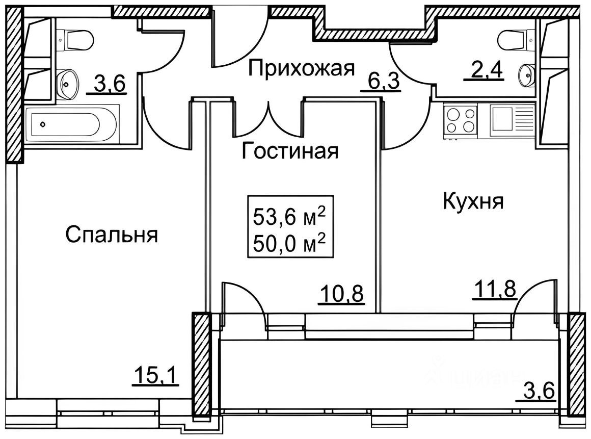 Планировка этой квартиры по данным Циан