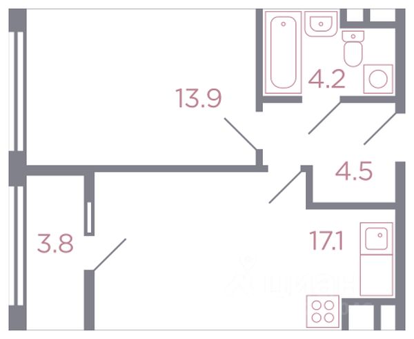Планировка этой квартиры по данным Циан