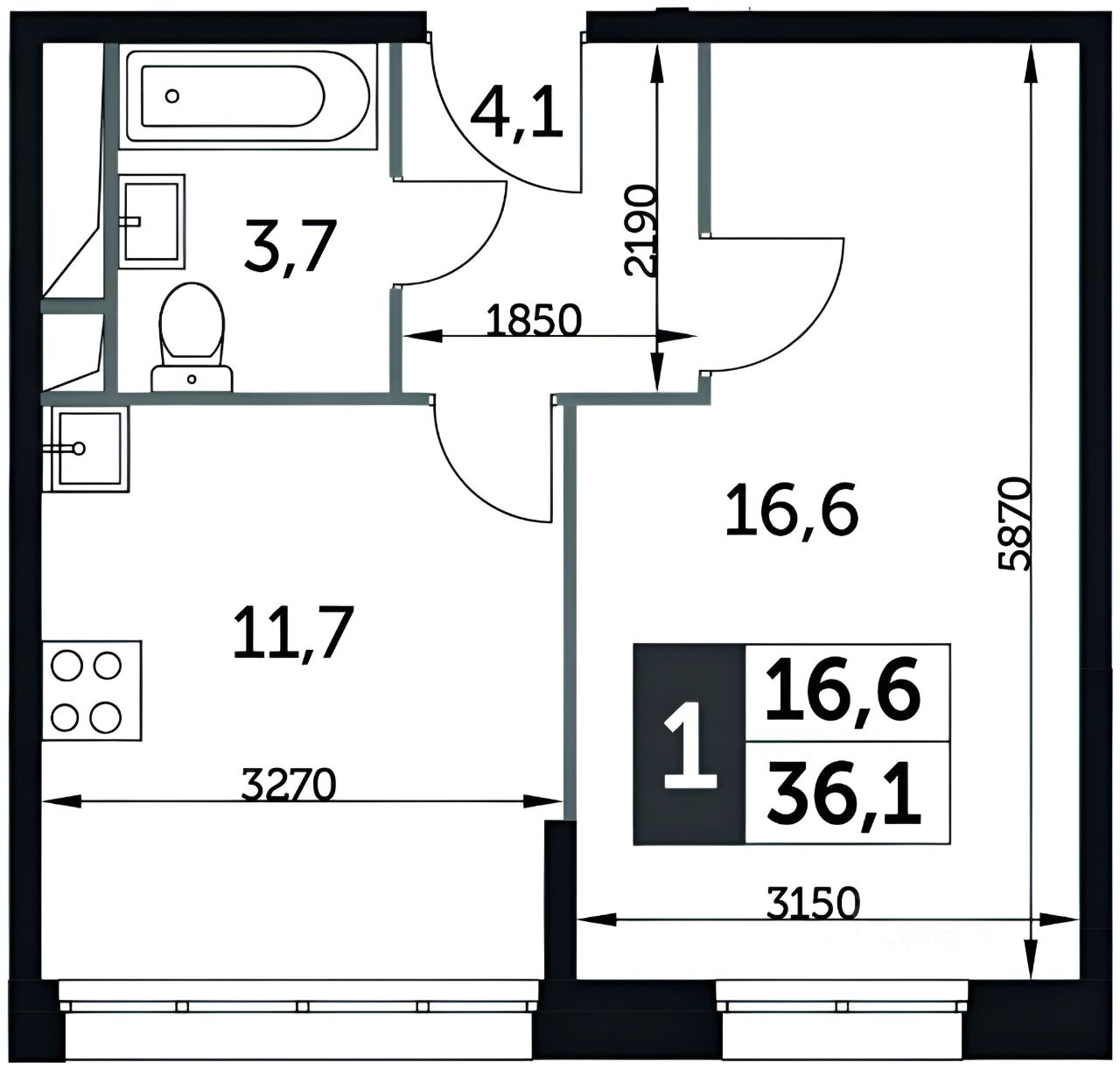 Планировка этой квартиры по данным Циан