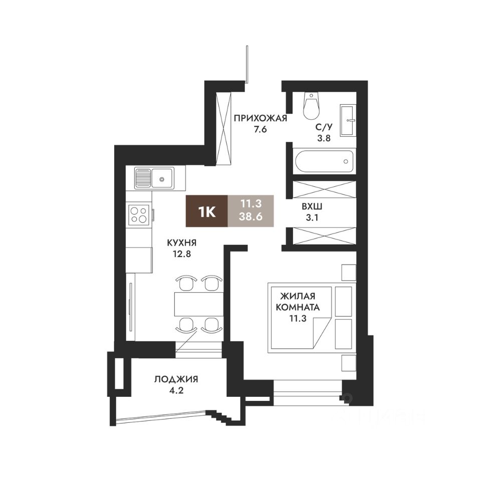 1-комн.кв., 38,6 м², 16/24 этаж