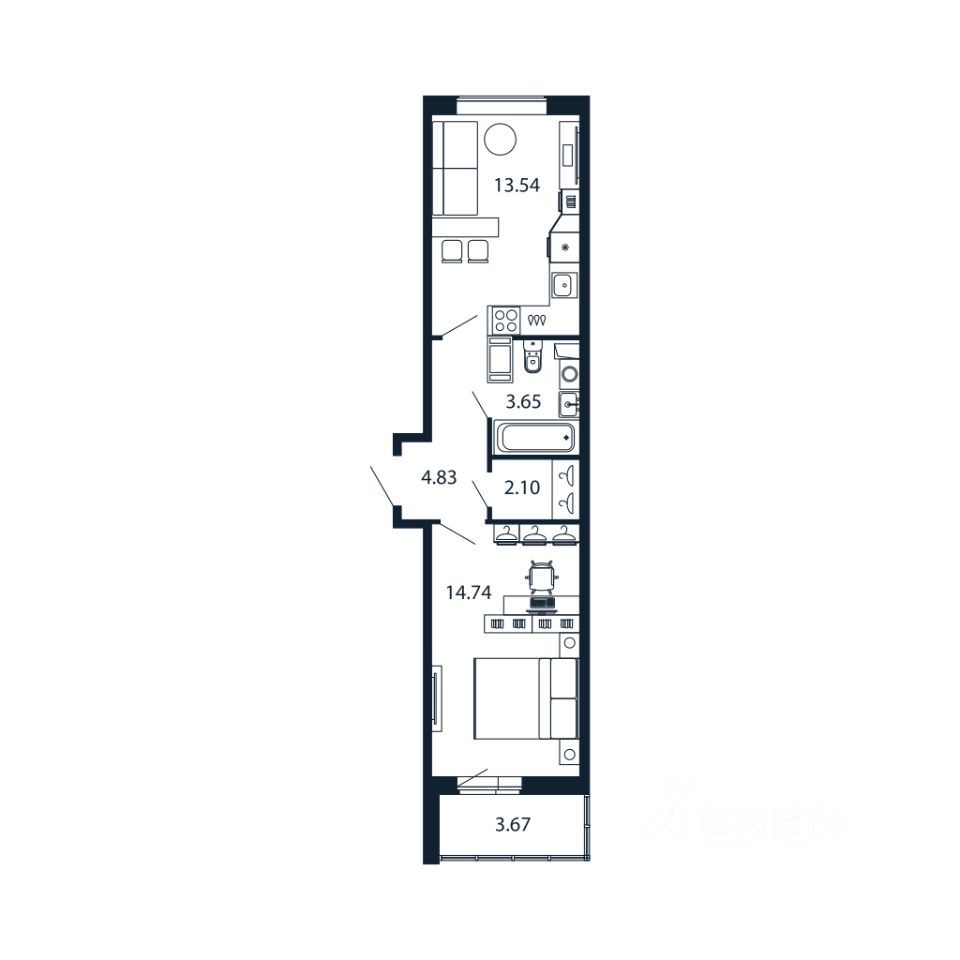 1-комн.кв., 37,5 м², 11/12 этаж