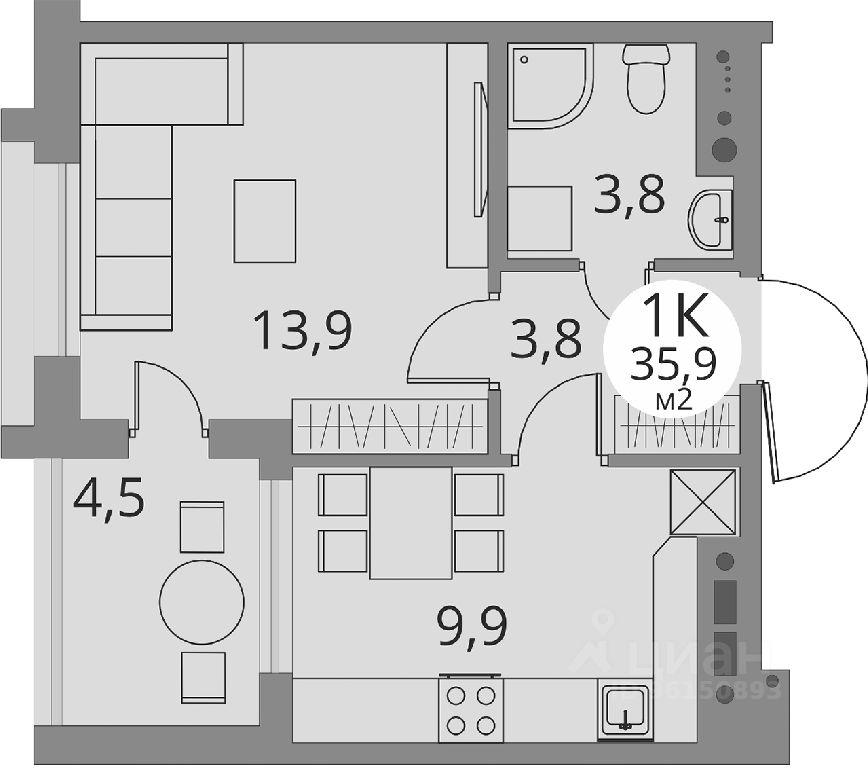Планировка этой квартиры по данным Циан