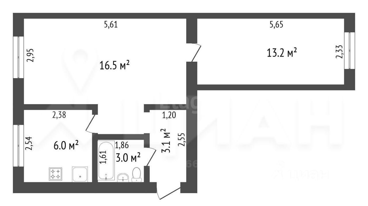 Планировка этой квартиры по данным Циан