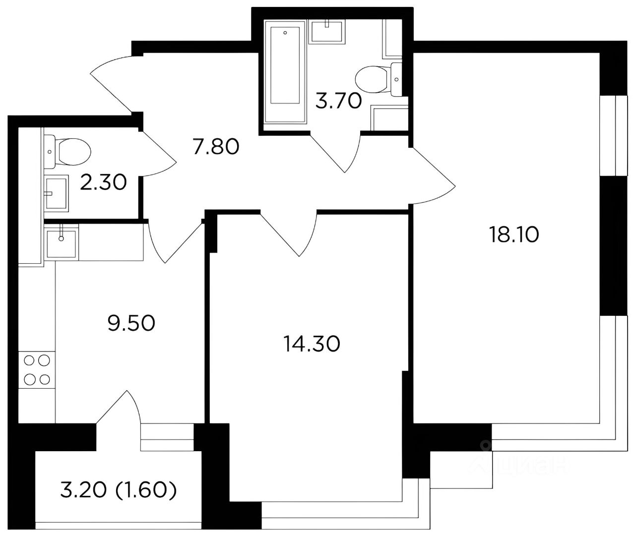 Планировка этой квартиры по данным Циан