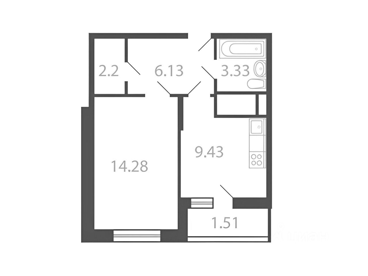 Планировка этой квартиры по данным Циан