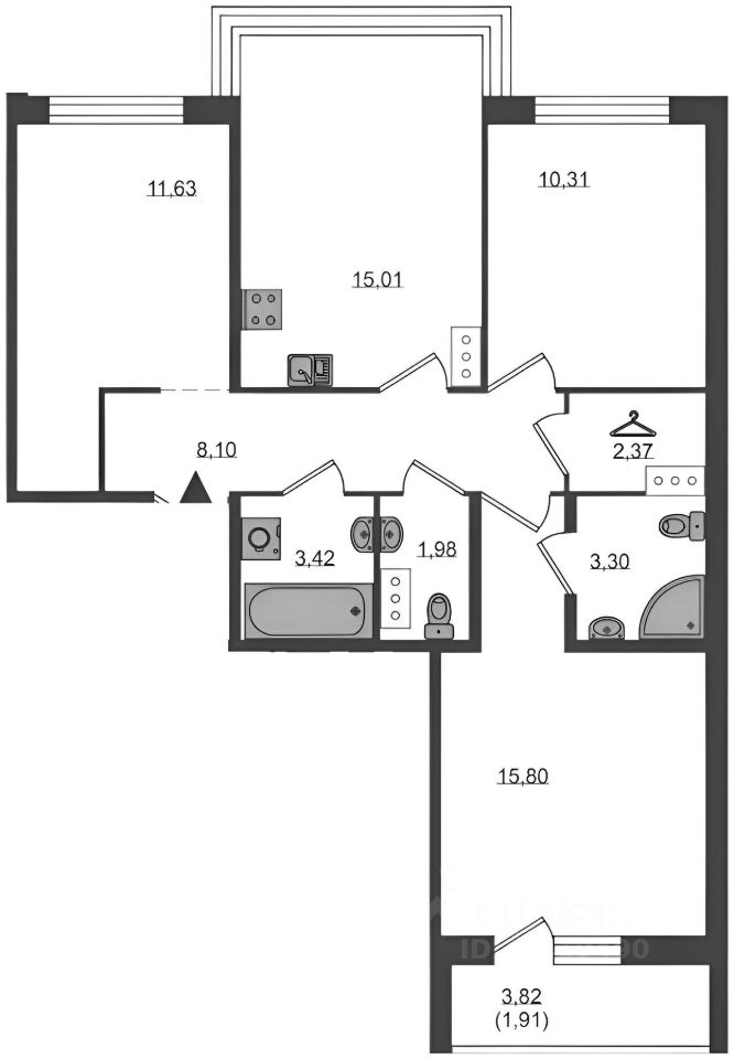 Планировка этой квартиры по данным Циан