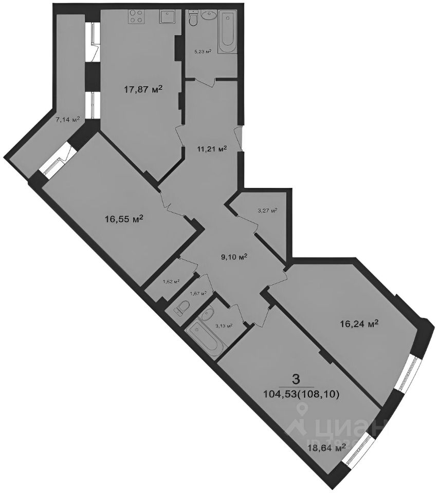Планировка этой квартиры по данным Циан