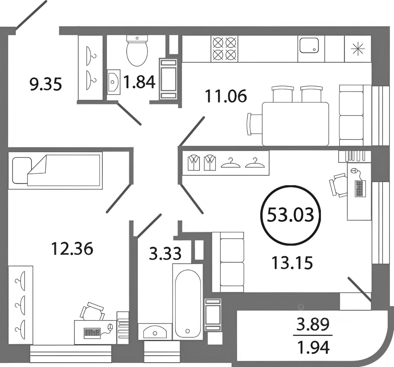 Планировка этой квартиры по данным Циан