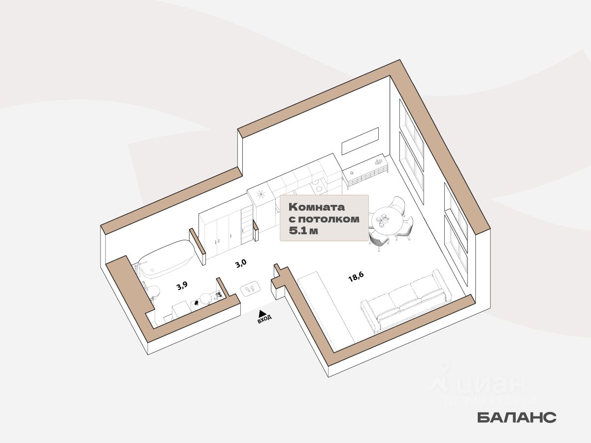 Студия, 25,5 м², 23/23 этаж
