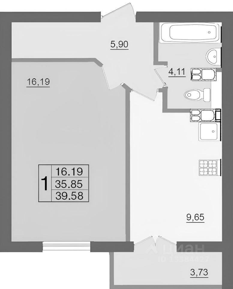 Планировка этой квартиры по данным Циан