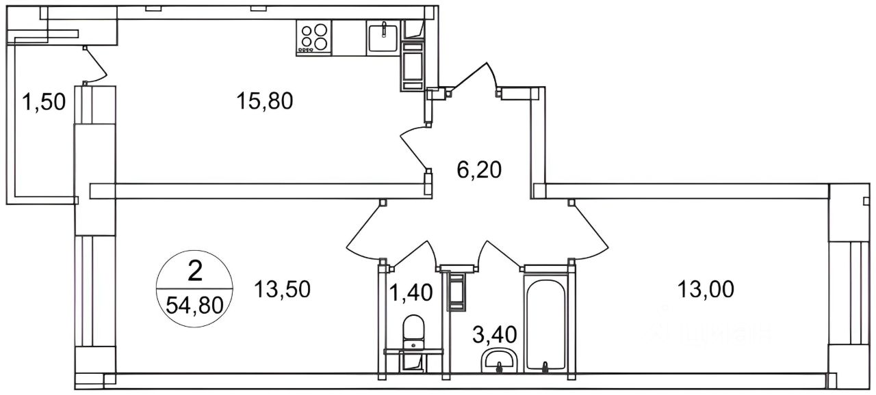 Планировка этой квартиры по данным Циан