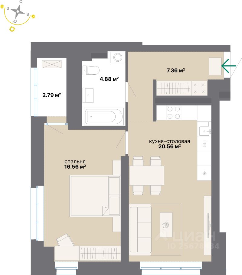 1-комн.кв., 52,1 м², 3/24 этаж