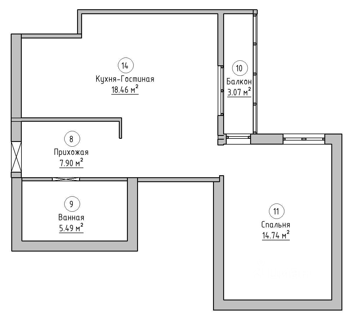 Планировка этой квартиры по данным Циан