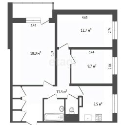 3-комн.кв., 65 м², этаж 3
