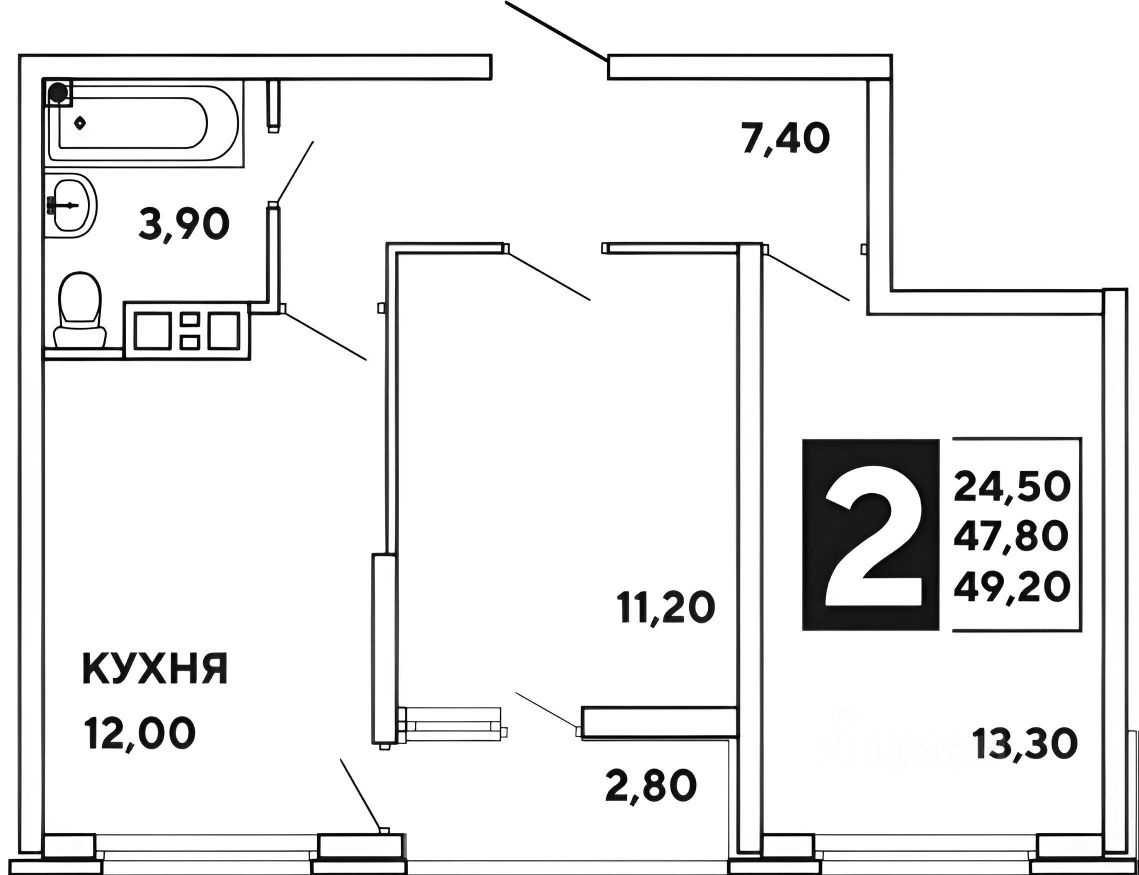 Планировка этой квартиры по данным Циан