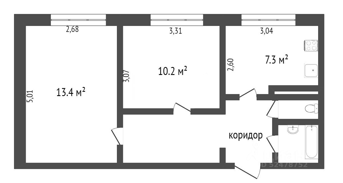 Планировка этой квартиры по данным Циан