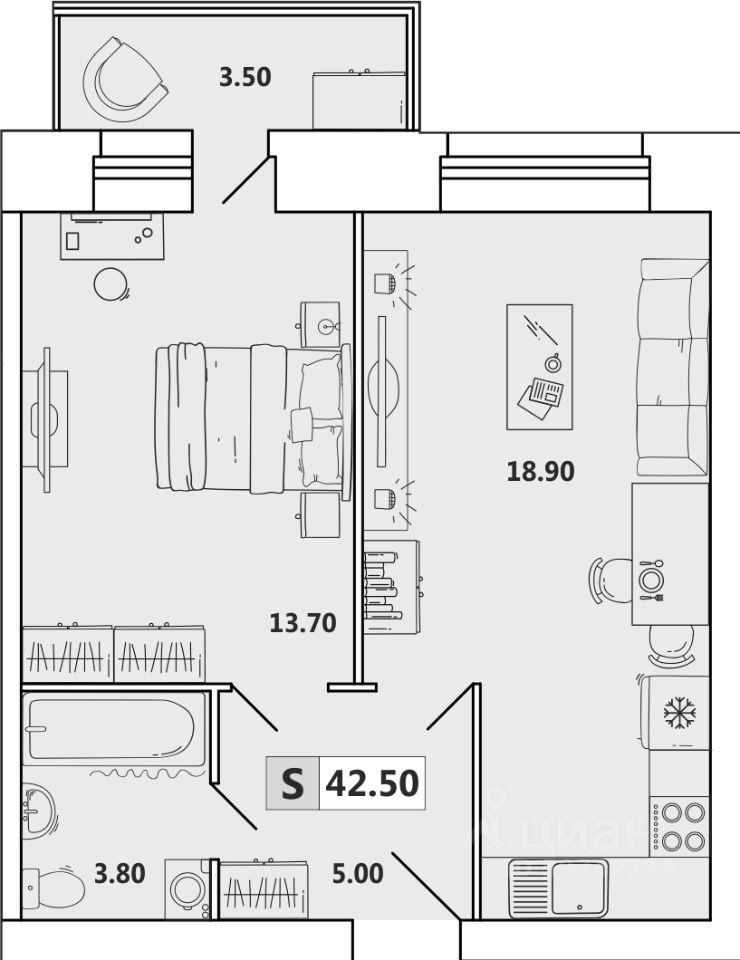 Планировка этой квартиры по данным Циан