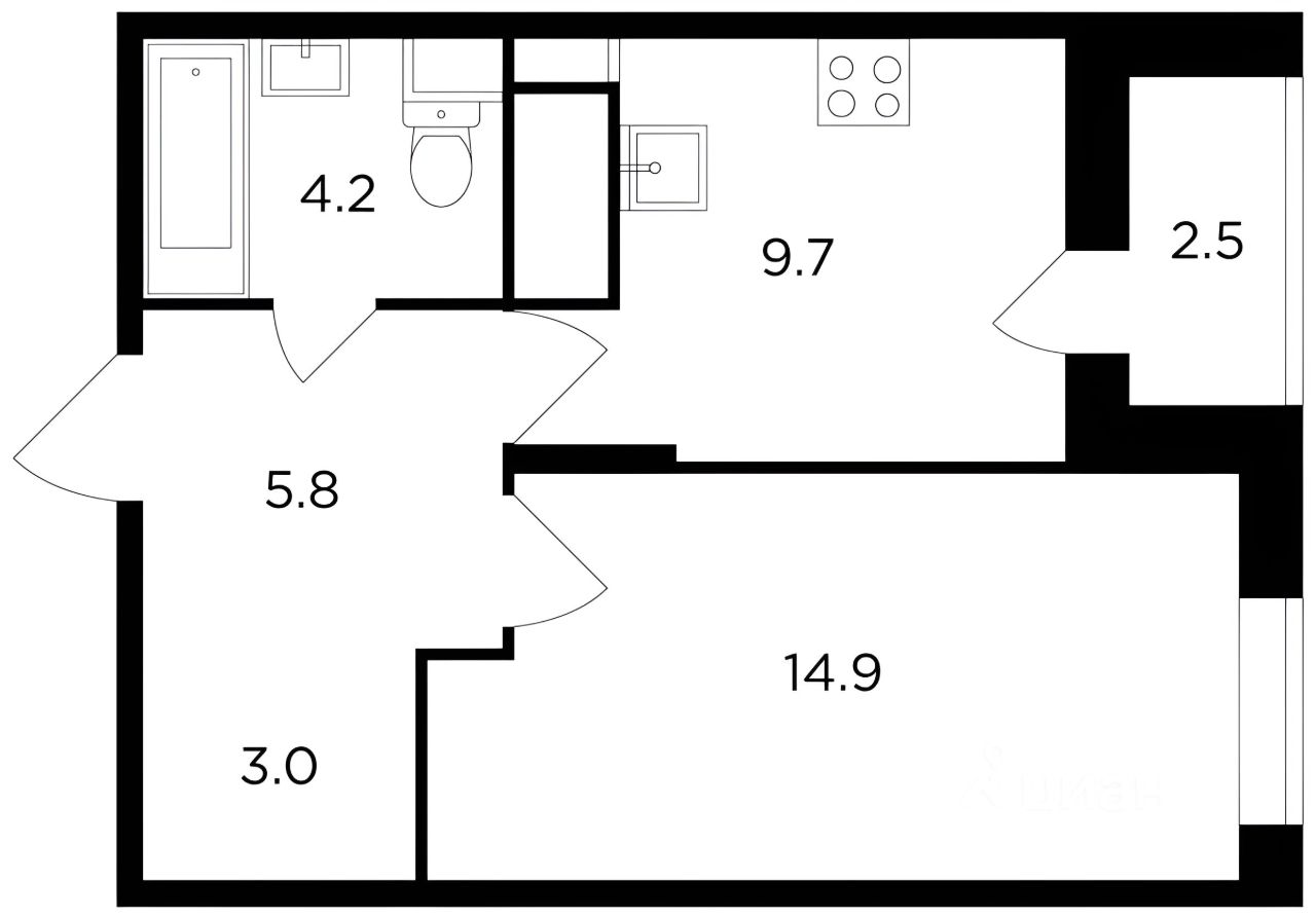 Планировка этой квартиры по данным Циан