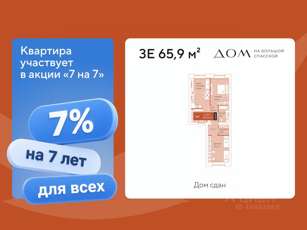 2-комн.кв., 65,9 м², 9/16 этаж