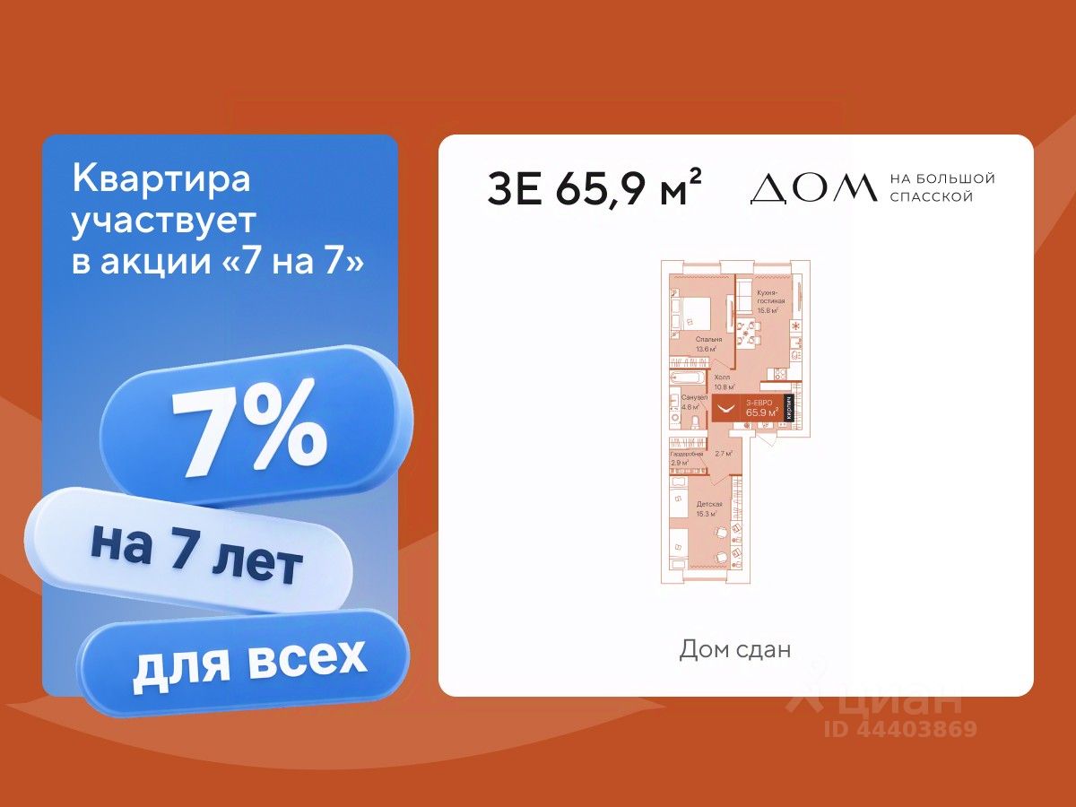 2-комн.кв., 65,9 м², 2/16 этаж