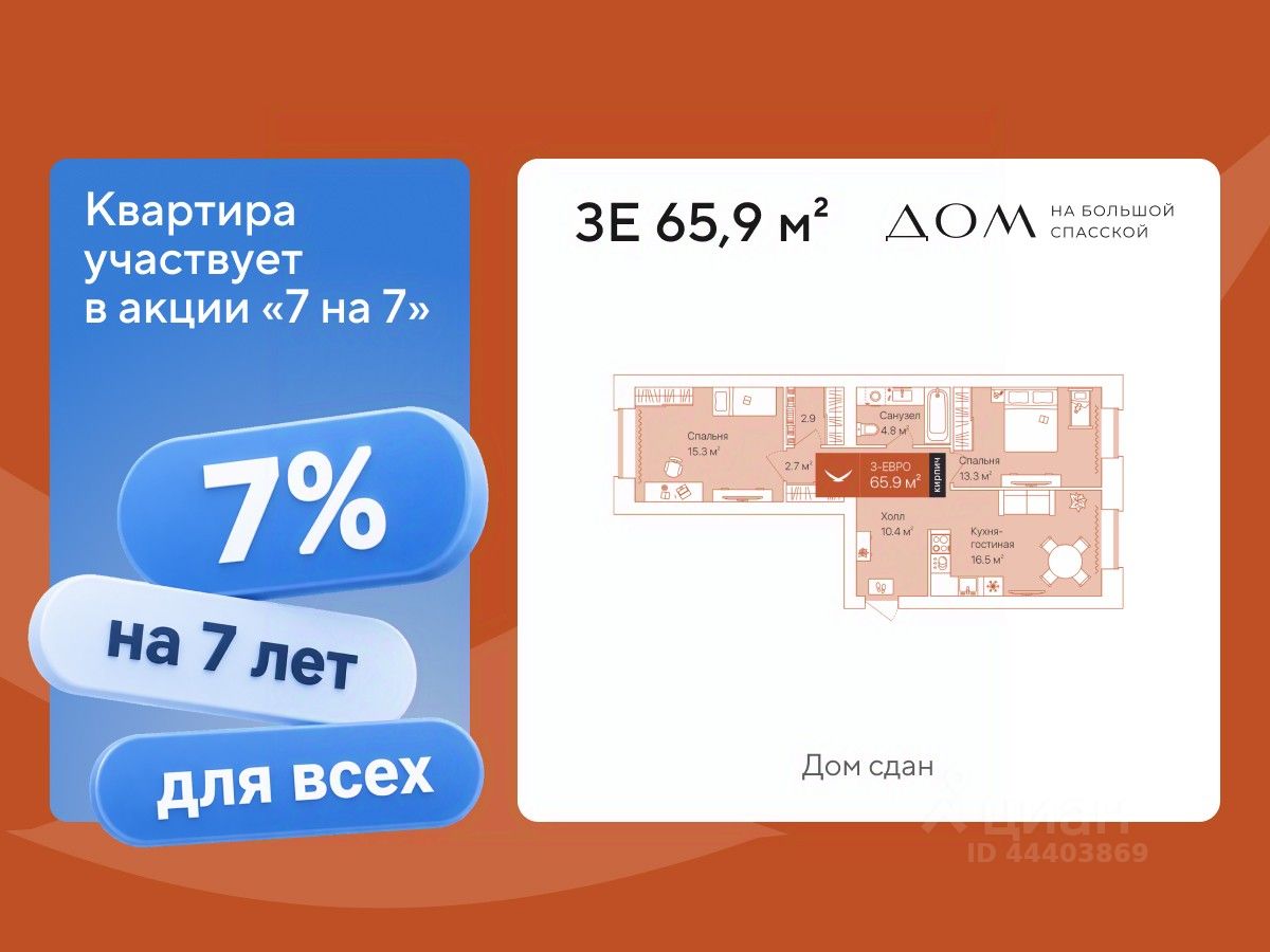2-комн.кв., 65,9 м², 10/16 этаж