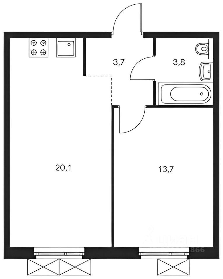 Планировка этой квартиры по данным Циан