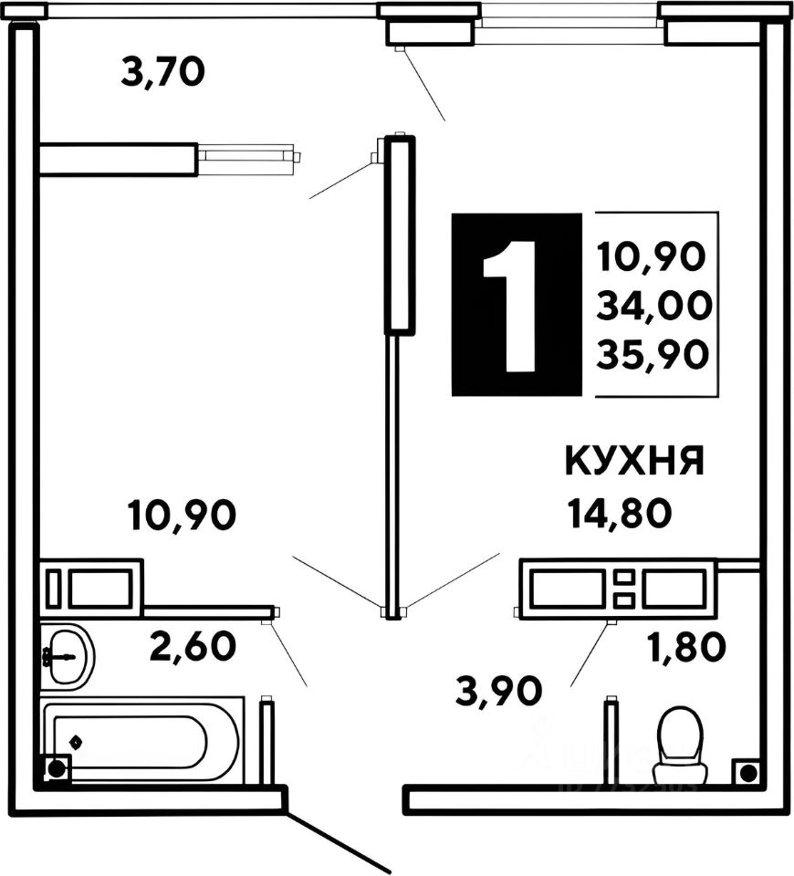 Планировка этой квартиры по данным Циан