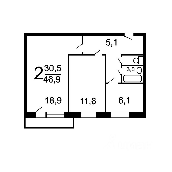 Планировка этой квартиры по данным Циан