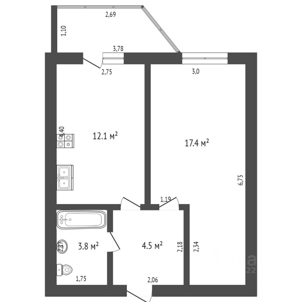 Планировка этой квартиры по данным Циан