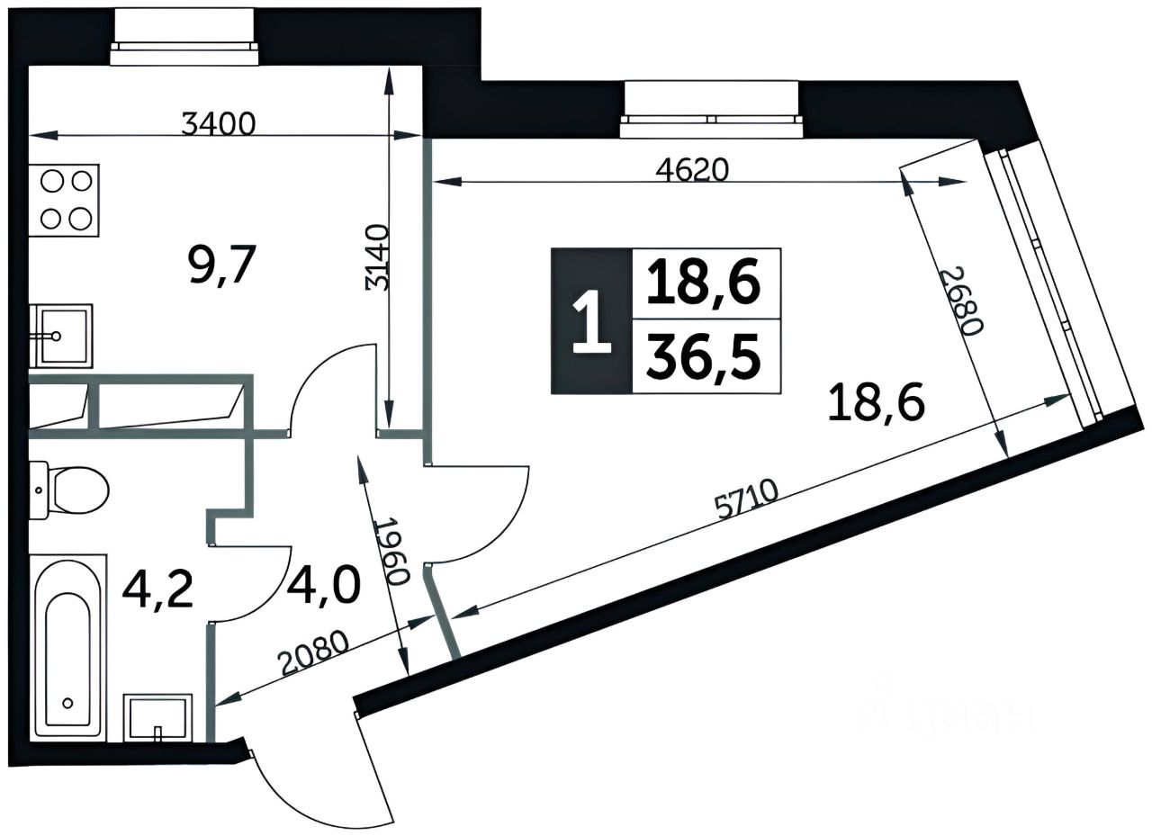 Планировка этой квартиры по данным Циан