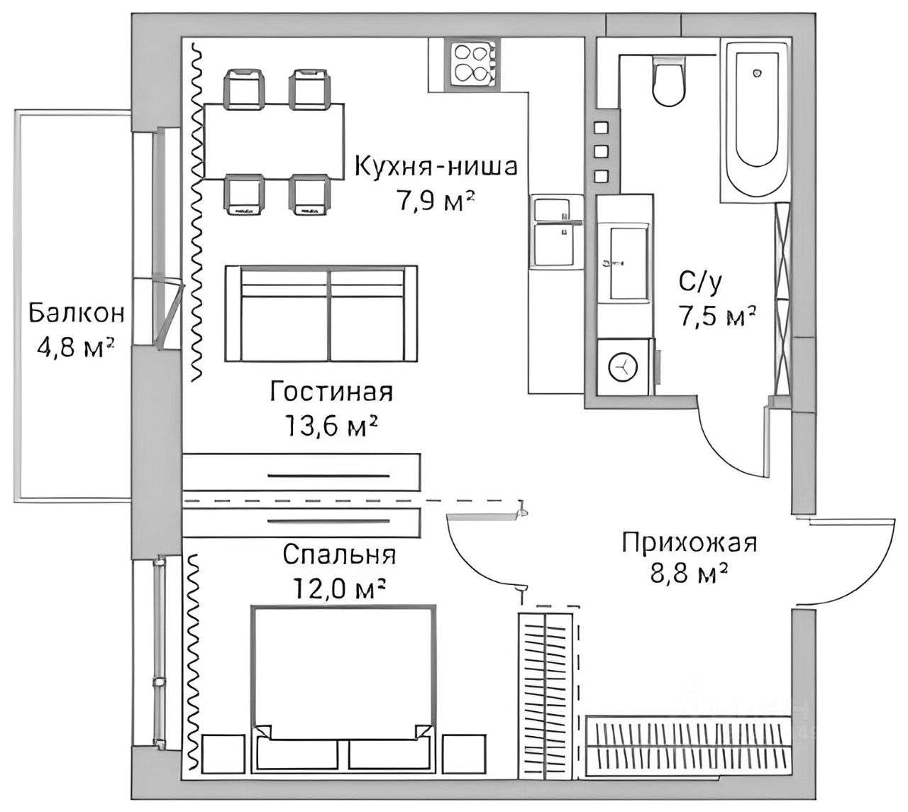 Планировка этой квартиры по данным Циан