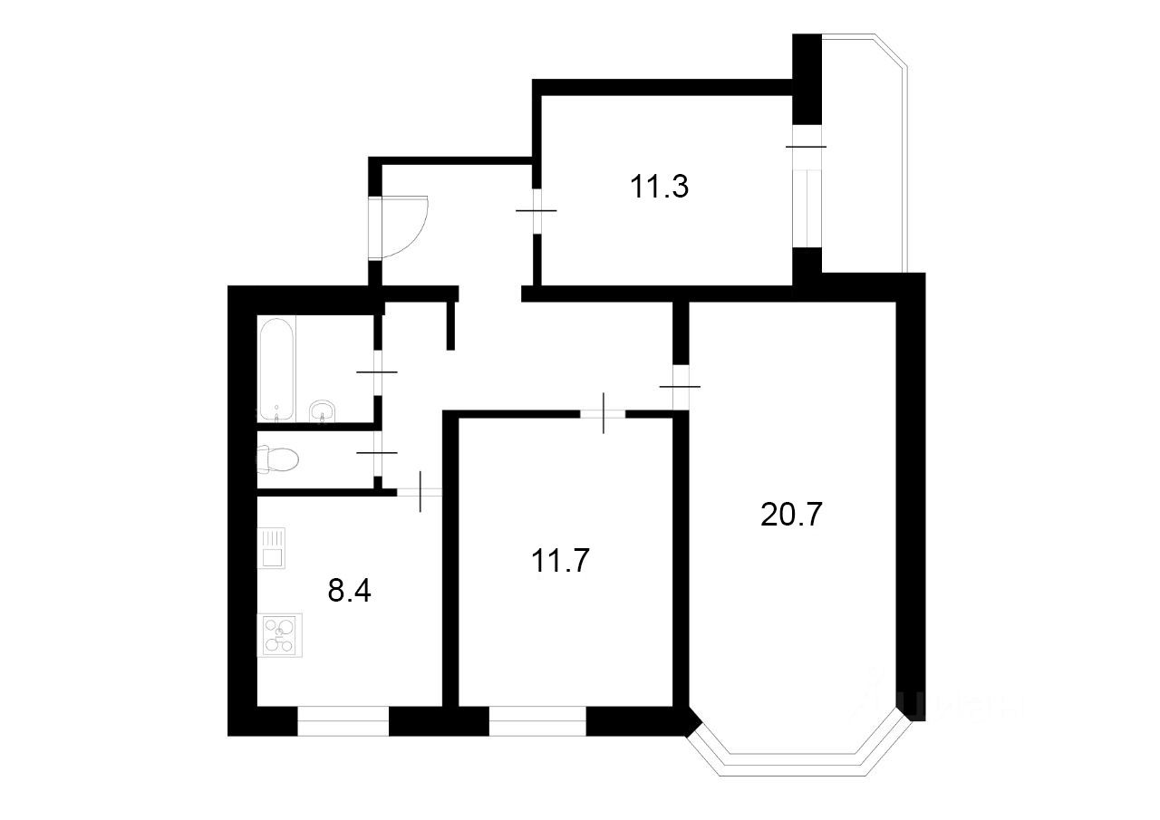 Планировка этой квартиры по данным Циан