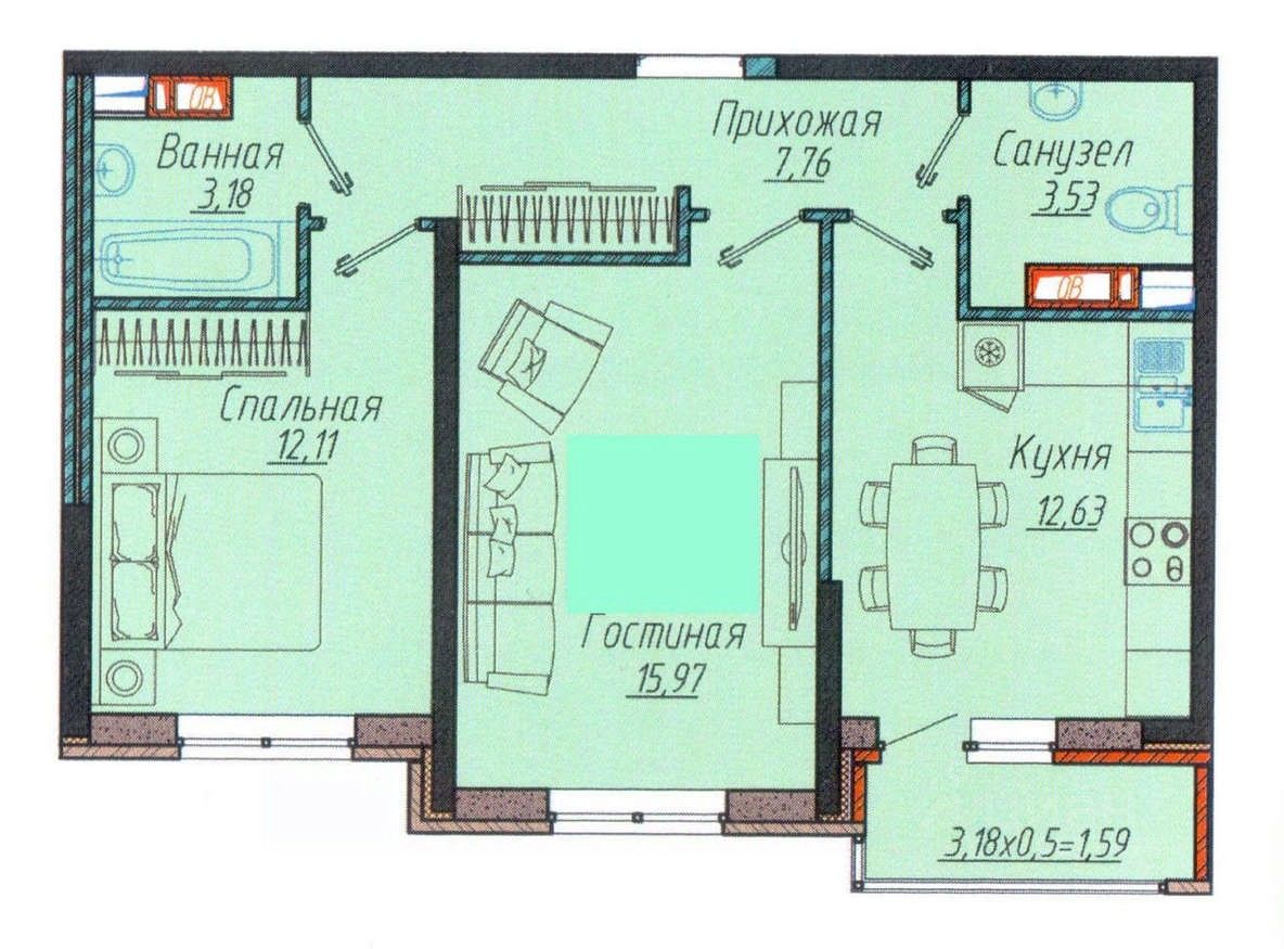 2-комн. кв., Прикубанский, Краснодар