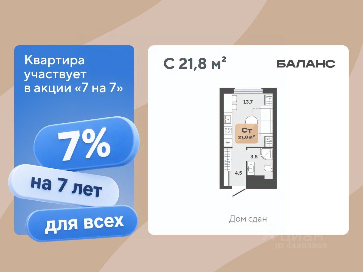Планировка: Формат уточняется 21.8 м² в ЖК Баланс, Воровского