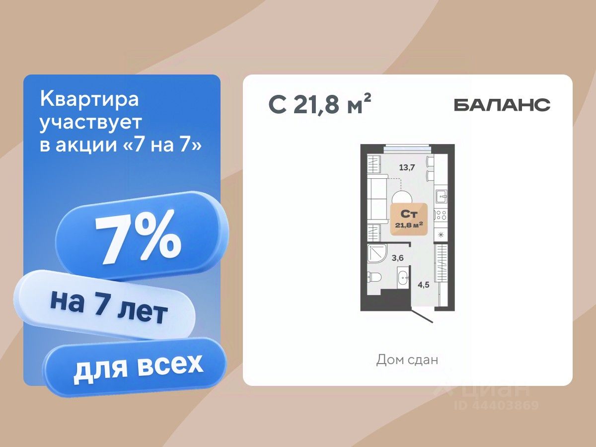 Планировка: Формат уточняется 21.8 м² в ЖК Баланс, Воровского